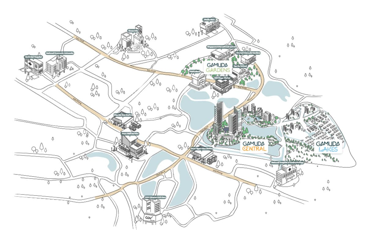 Bản đồ các tiện ích lân cận Gamuda City